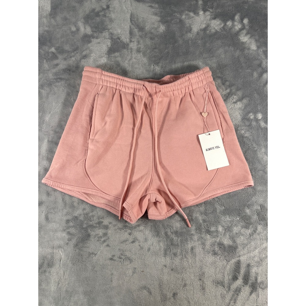 Always You Womens Pink Fleece Sweat Shorts Ribbed Side Panels SHK4816PK SmallNWT
